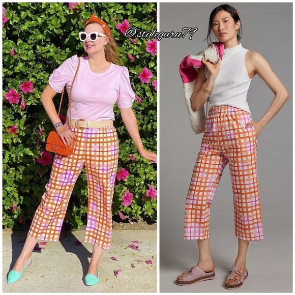Anthropologie Pants - NWT, ANTHROPOLOGIE, Corey Lynn Calter Checked Wide-Leg Pants In PINK AND ORANGE
